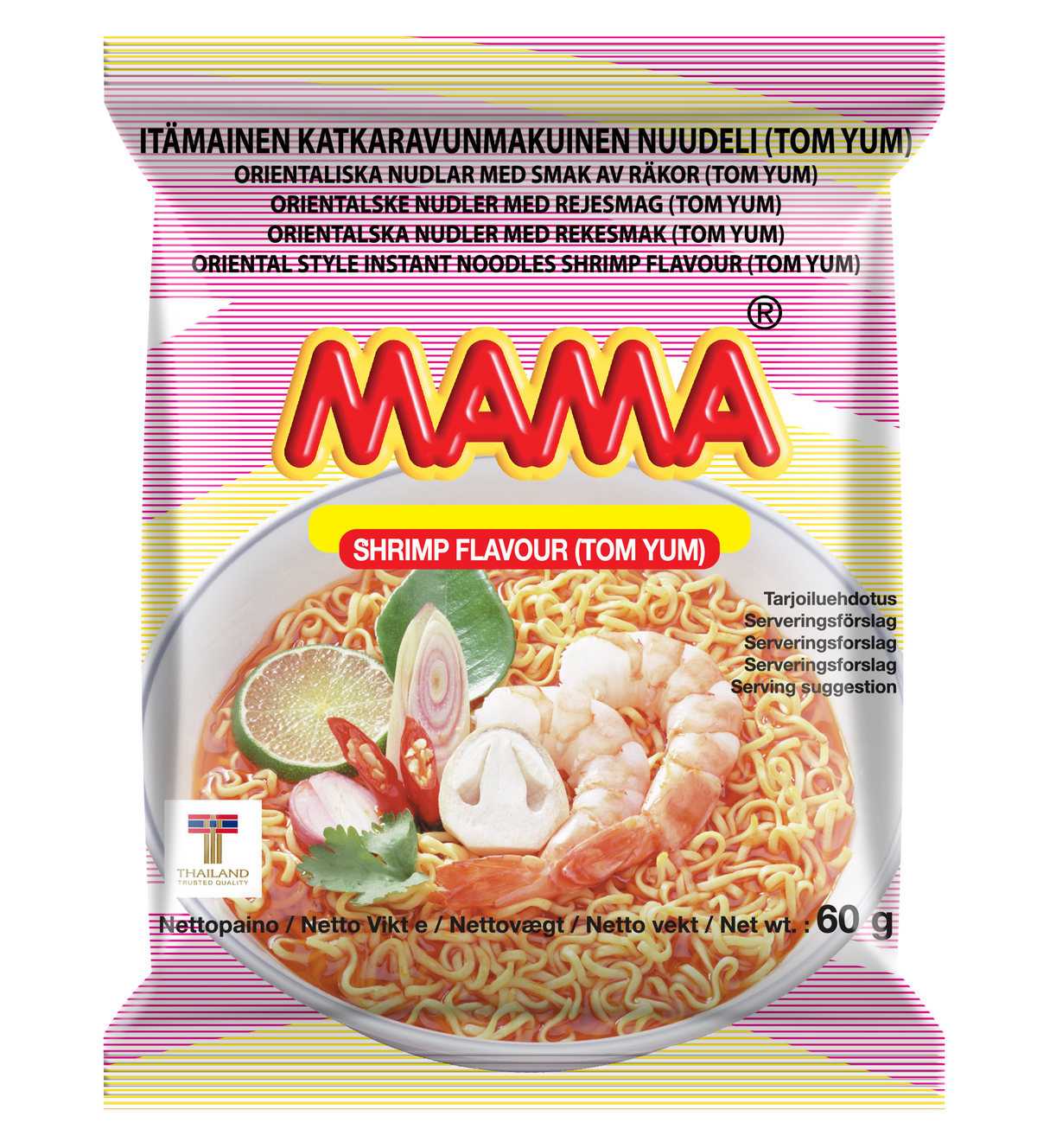 MAMA Idamaised Tom Yum krevetimaitselised nuudlid 60g (22 tk)